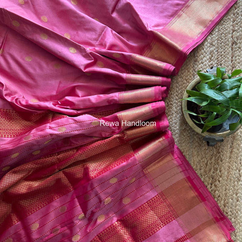 Maheshwari Pink Pure Silk Saree PS088