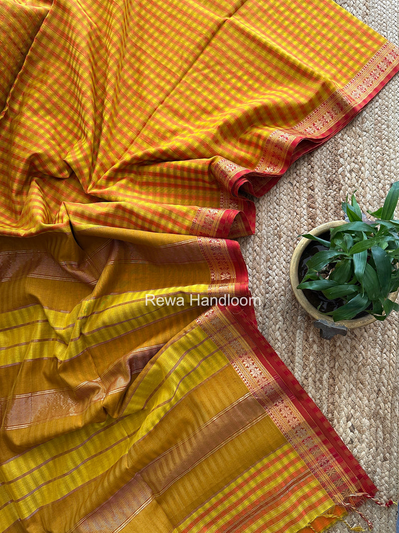 Maheshwari Yellow-Orange Garbha Reshami Silk Saree GS303