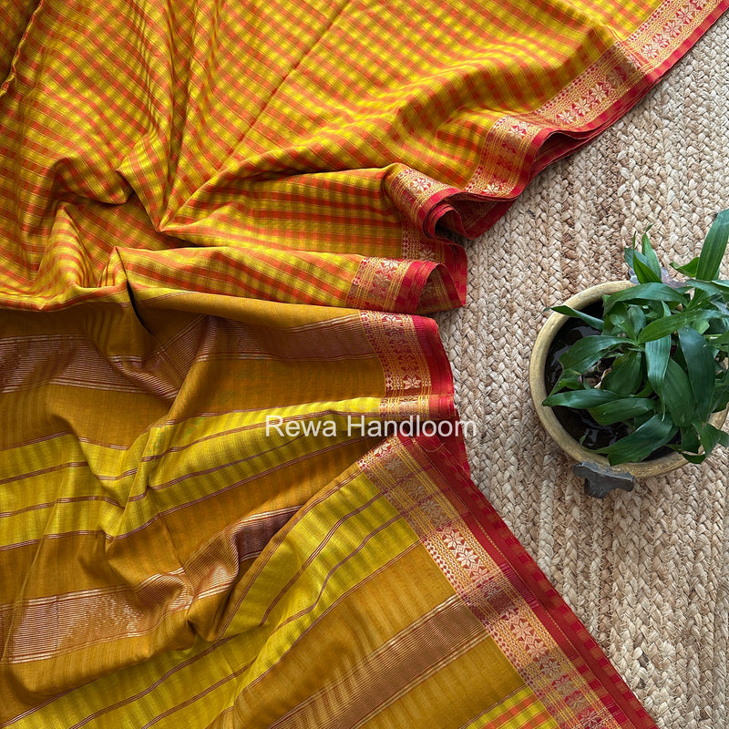 Maheshwari Yellow-Orange Garbha Reshami Silk Saree GS303