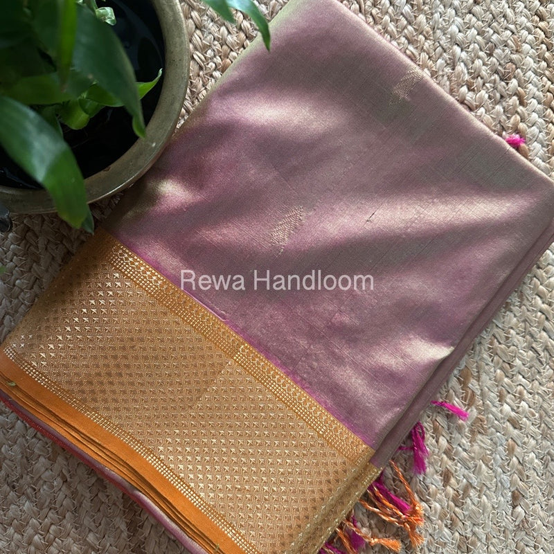 Maheshwari Mehendi Green-Orange Pure Silk Saree PS043