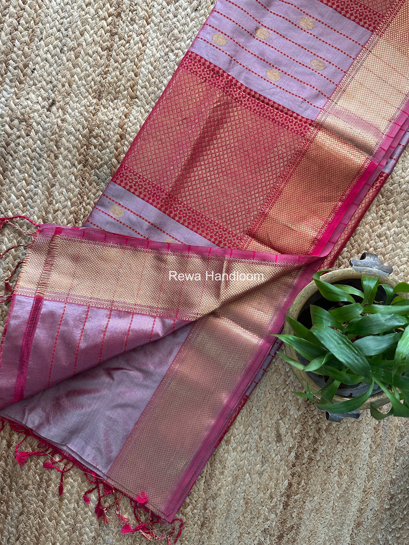 Maheshwari Onion Pink Pure Silk Saree PS092