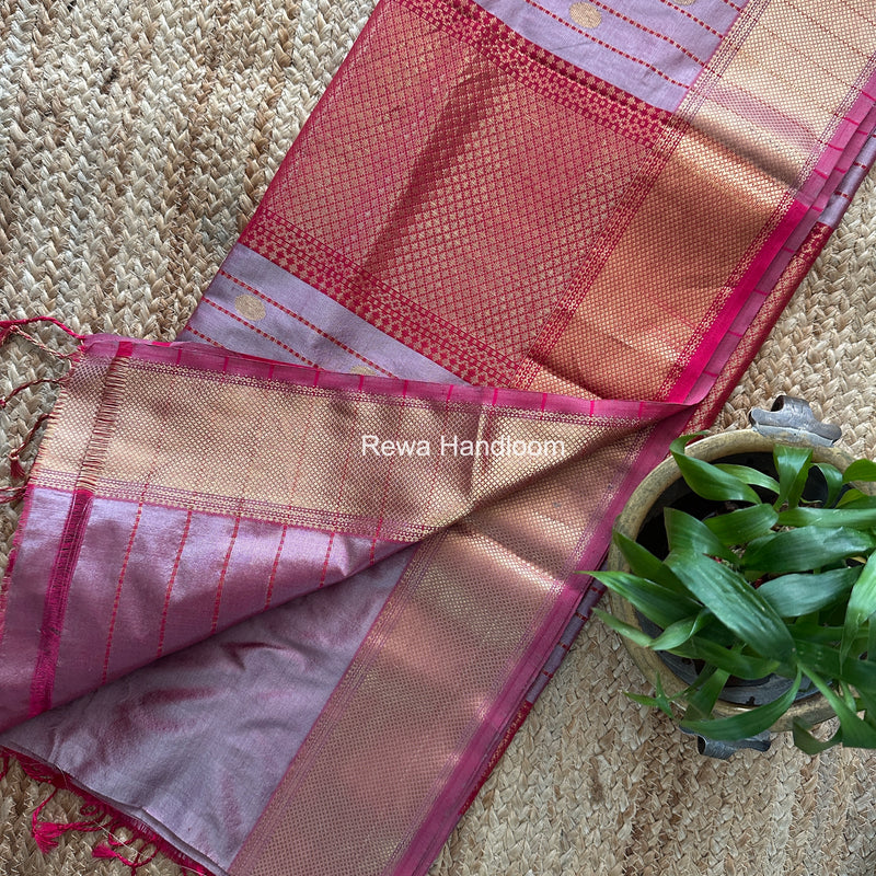 Maheshwari Onion Pink Pure Silk Saree PS092