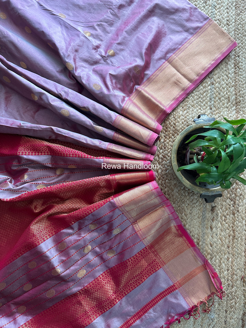 Maheshwari Onion Pink Pure Silk Saree PS092