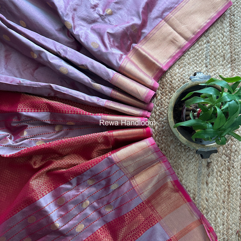 Maheshwari Onion Pink Pure Silk Saree PS092