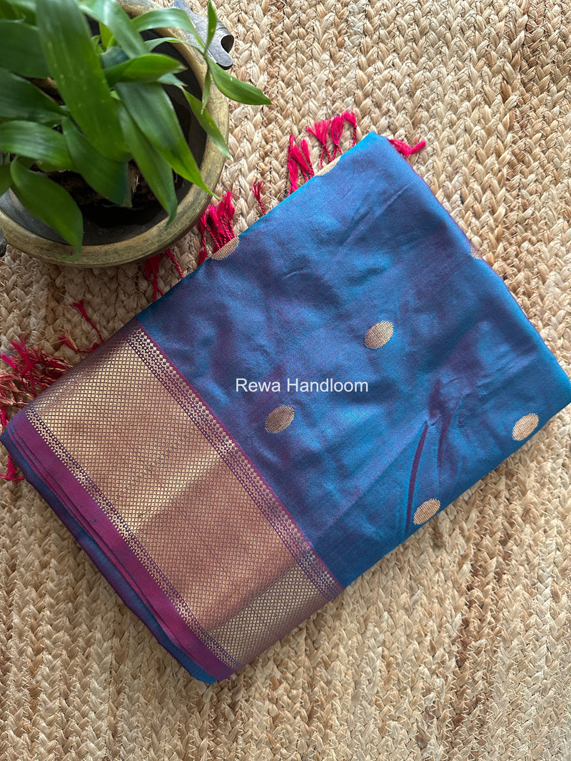 Maheshwari Blue Pure Silk Saree PS089