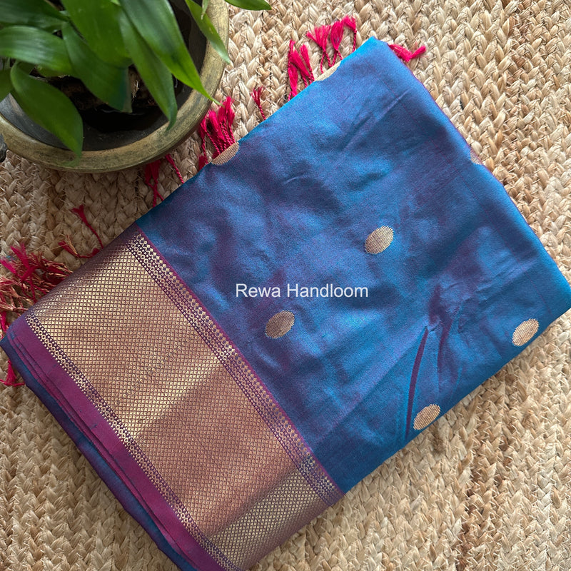 Maheshwari Blue Pure Silk Saree PS089
