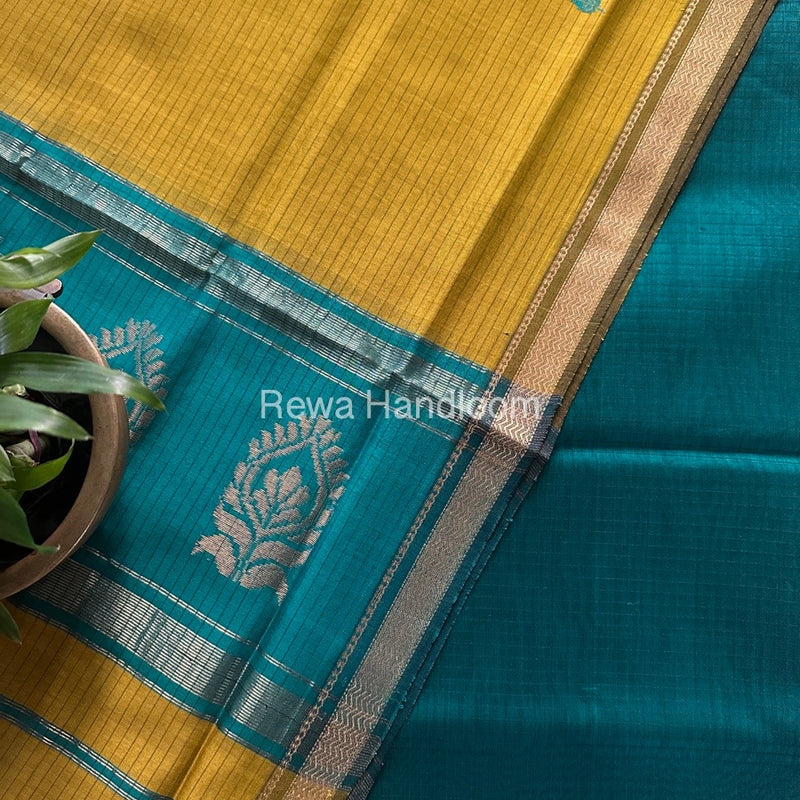 Maheshwari Sea Green-Yellow Motifs Top-Dupatta Set MS0166