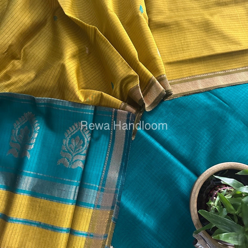 Maheshwari Sea Green-Yellow Motifs Top-Dupatta Set MS0166
