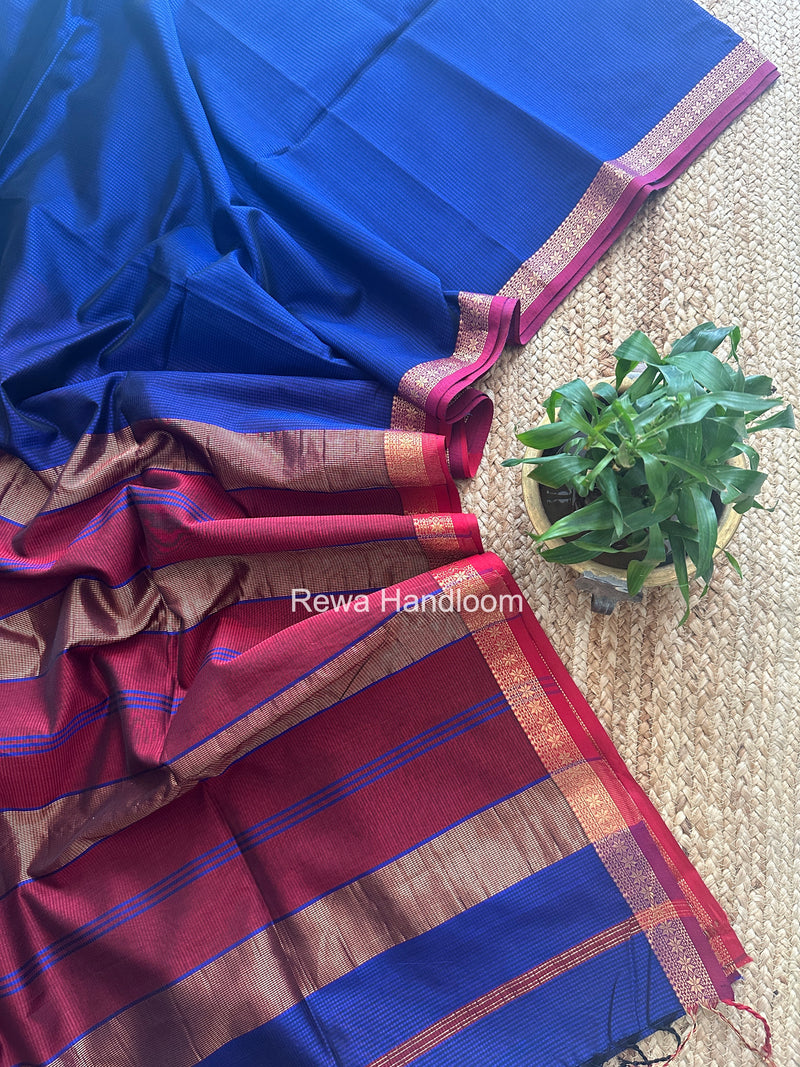 Maheshwari Blue Garbha Reshami Silk Saree GS298