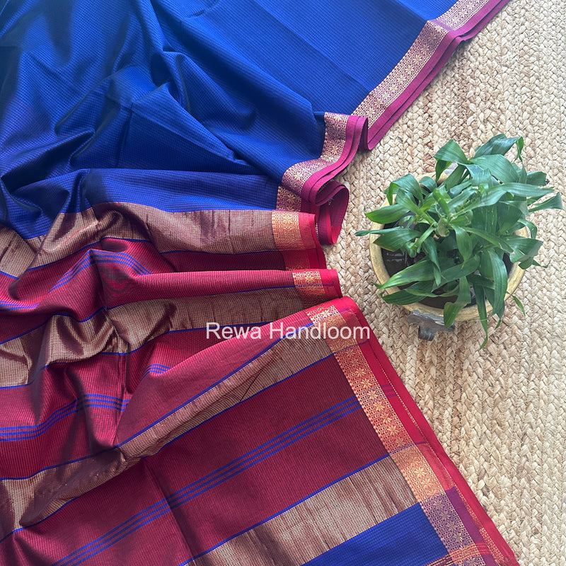 Maheshwari Blue Garbha Reshami Silk Saree GS298