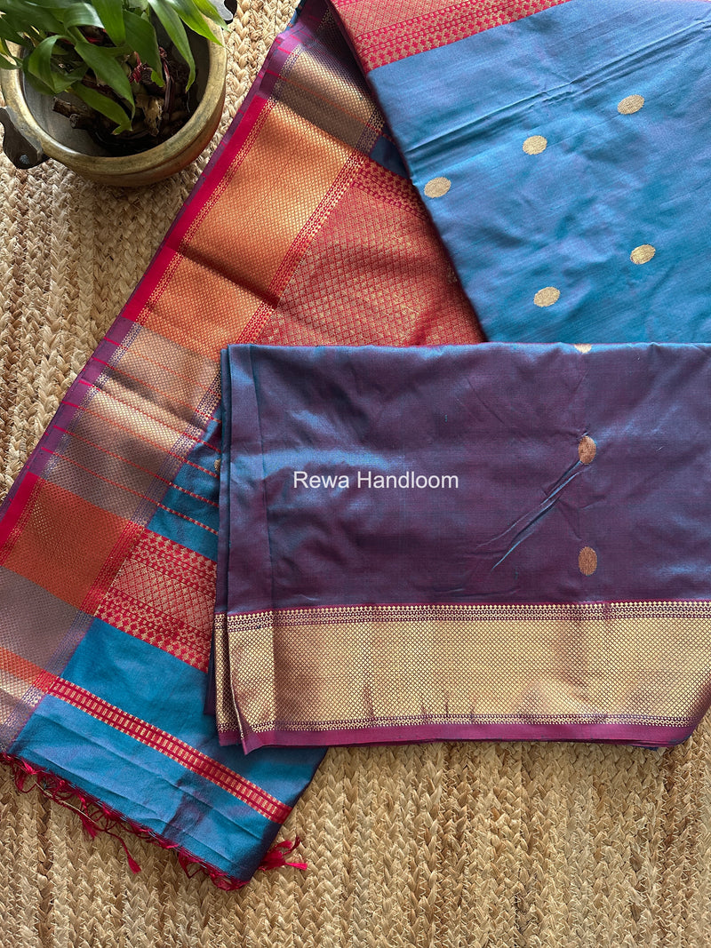 Maheshwari Blue Pure Silk Saree PS089