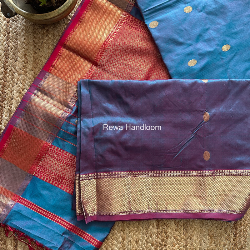 Maheshwari Blue Pure Silk Saree PS089