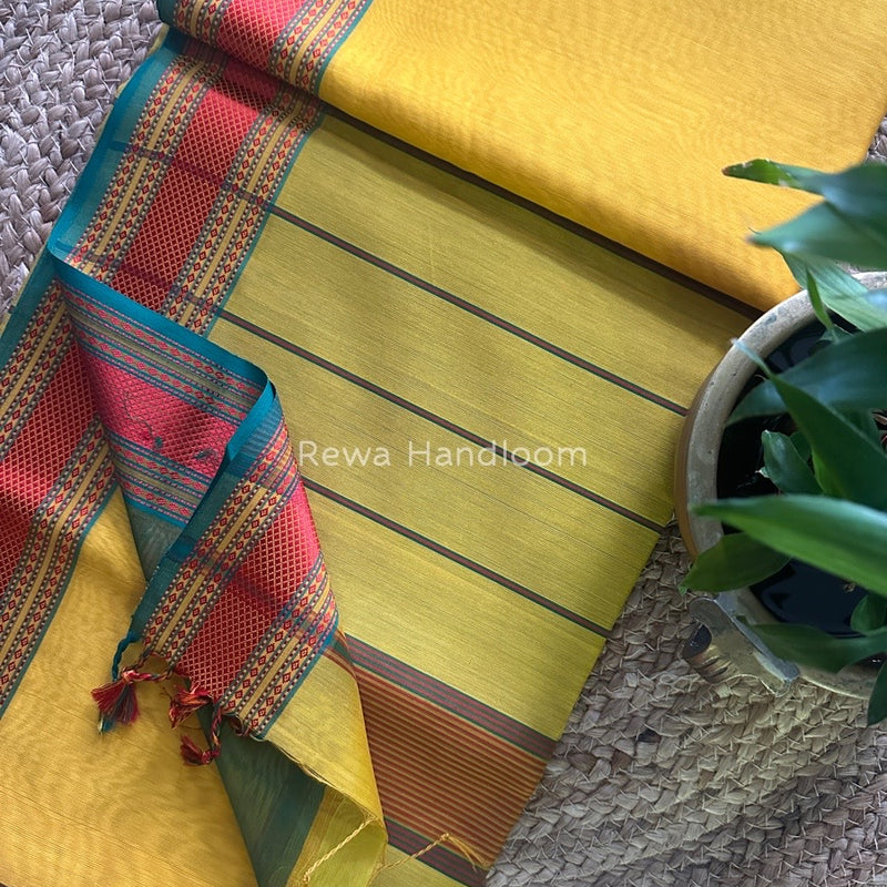 Exclusive Maheshwari Yellow Zari Border Saree EZ04