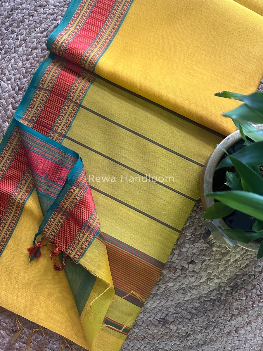 Exclusive Maheshwari Yellow Zari Border Saree EZ04