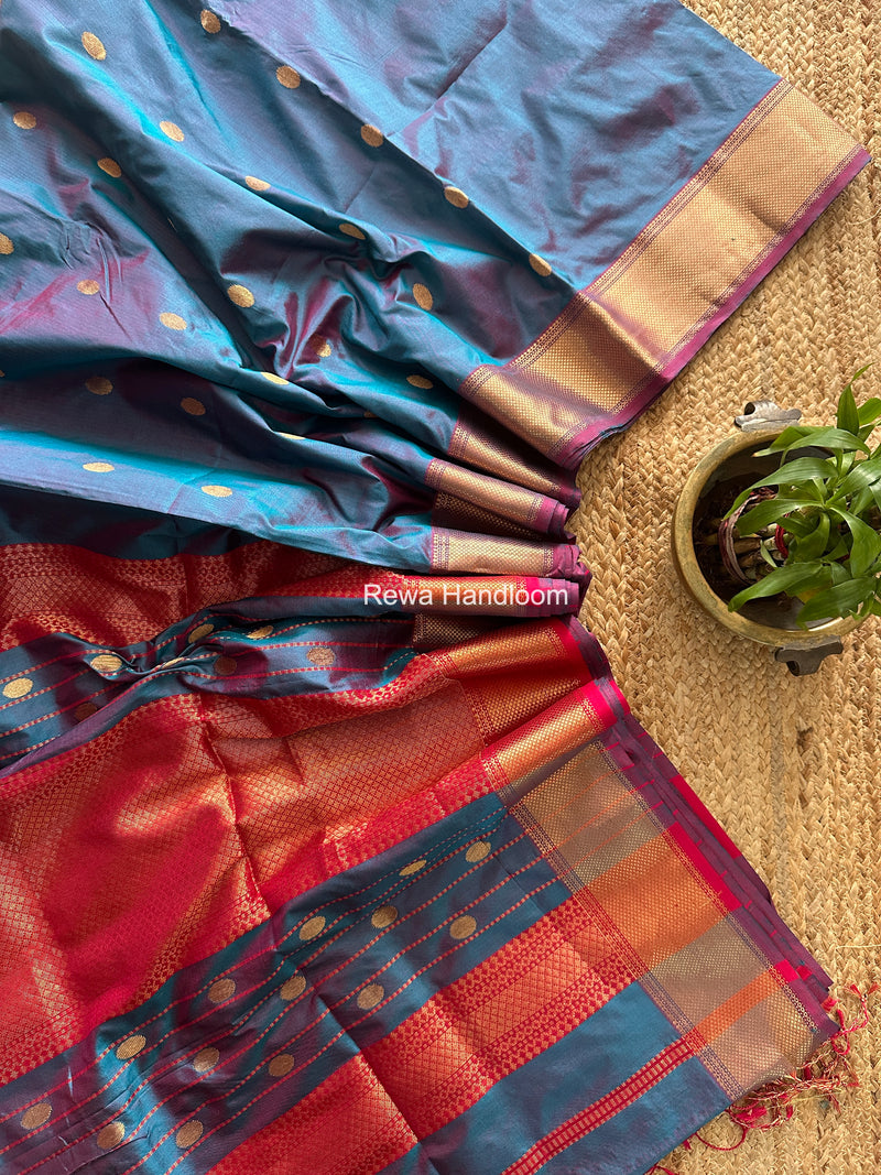 Maheshwari Blue Pure Silk Saree PS089