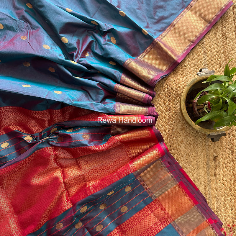 Maheshwari Blue Pure Silk Saree PS089