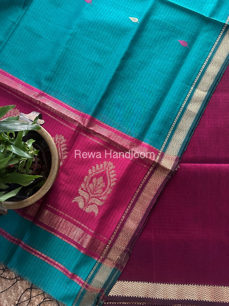 Maheshwari Rani Pink-Rama Green Motifs Top-Dupatta Set MS0165