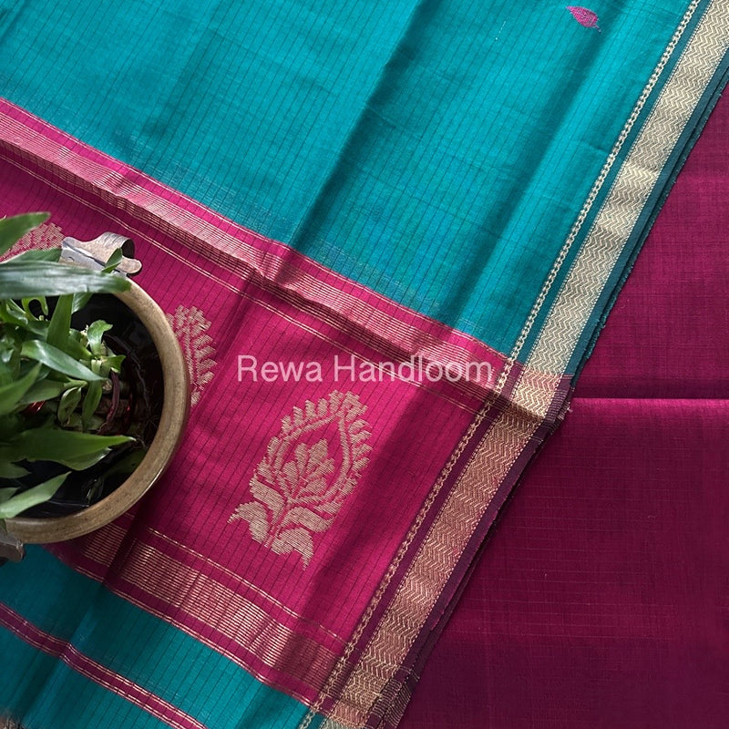 Maheshwari Rani Pink-Rama Green Motifs Top-Dupatta Set MS0165