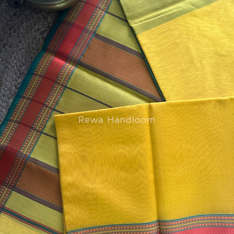 Exclusive Maheshwari Yellow Zari Border Saree EZ04