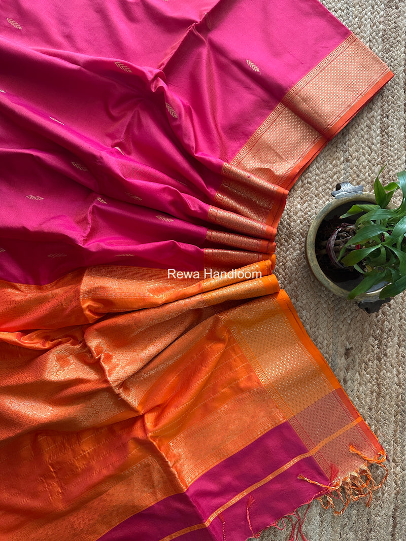 Maheshwari Rani Pink Pure Silk Saree PS090