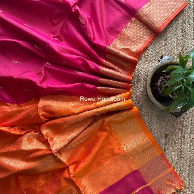 Maheshwari Rani Pink Pure Silk Saree PS090