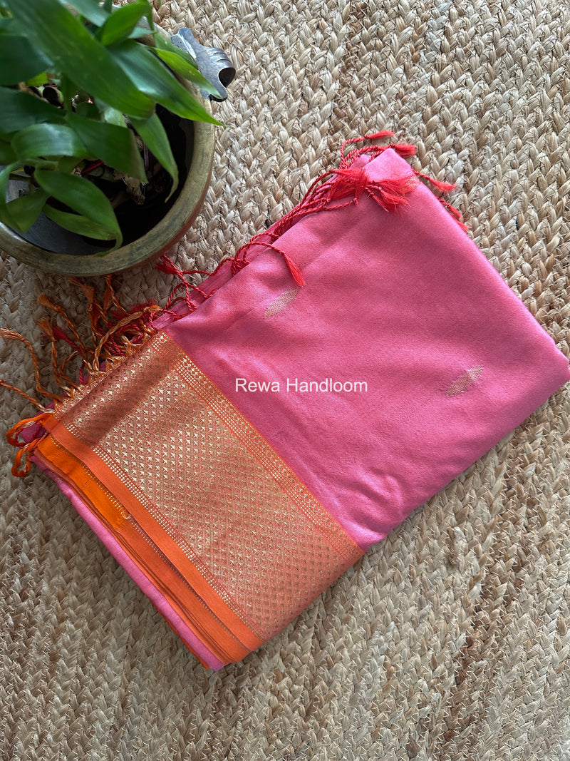 Maheshwari Baby Pink Pure Silk Saree PS084
