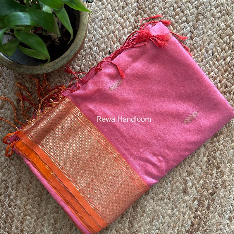 Maheshwari Baby Pink Pure Silk Saree PS084