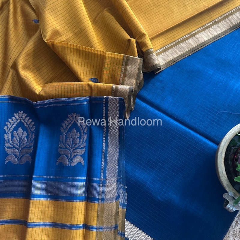 Maheshwari Shades Blue-Mustard Yellow Motifs Top-Dupatta Set MS0164