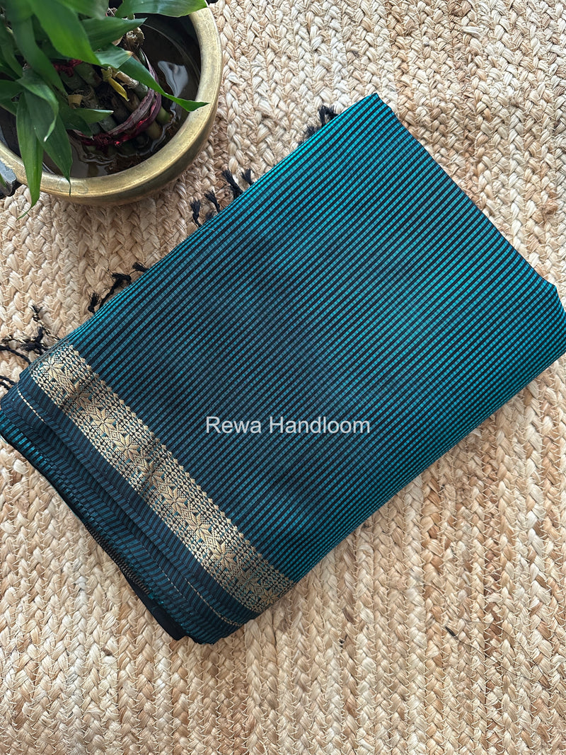 Maheshwari Dark Aqua Green Garbha Reshami Silk Saree GS299