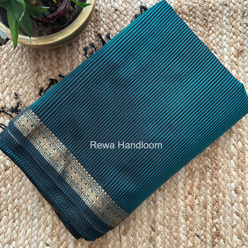 Maheshwari Dark Aqua Green Garbha Reshami Silk Saree GS299