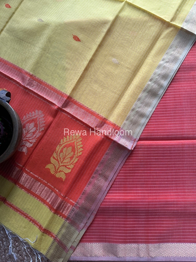 Maheshwari Orange-Yellow Motifs Top-Dupatta Set MS0170