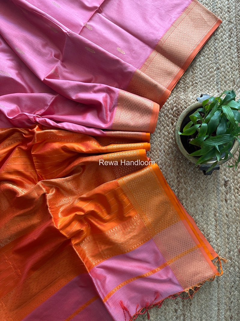Maheshwari Baby Pink Pure Silk Saree PS084