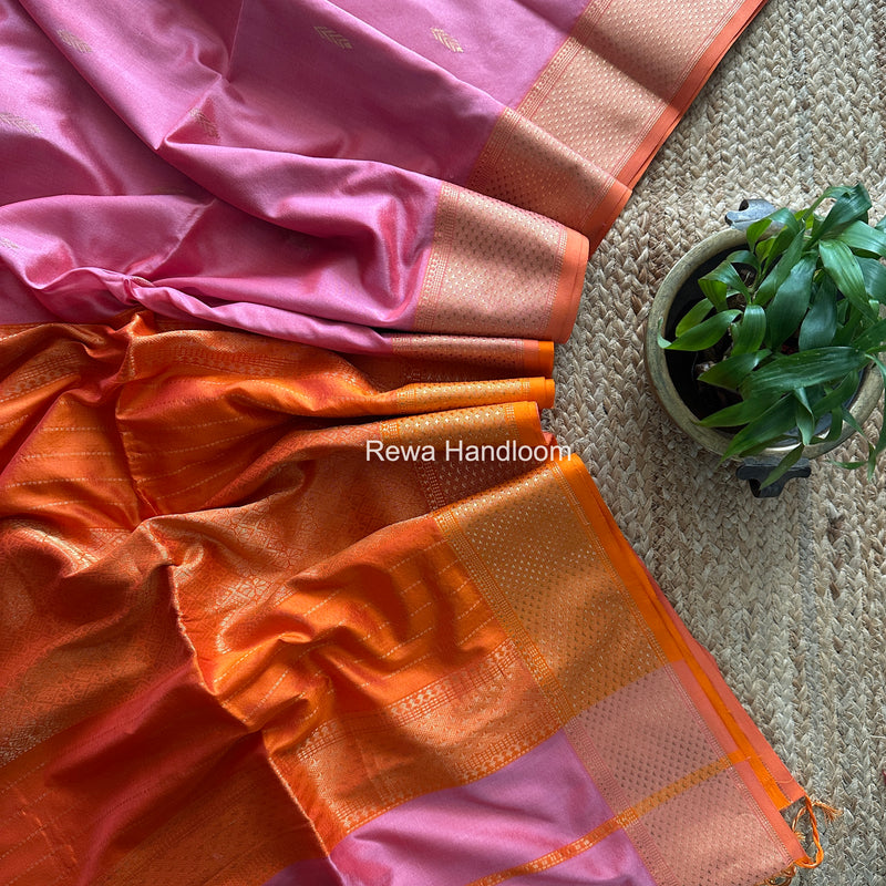 Maheshwari Baby Pink Pure Silk Saree PS084
