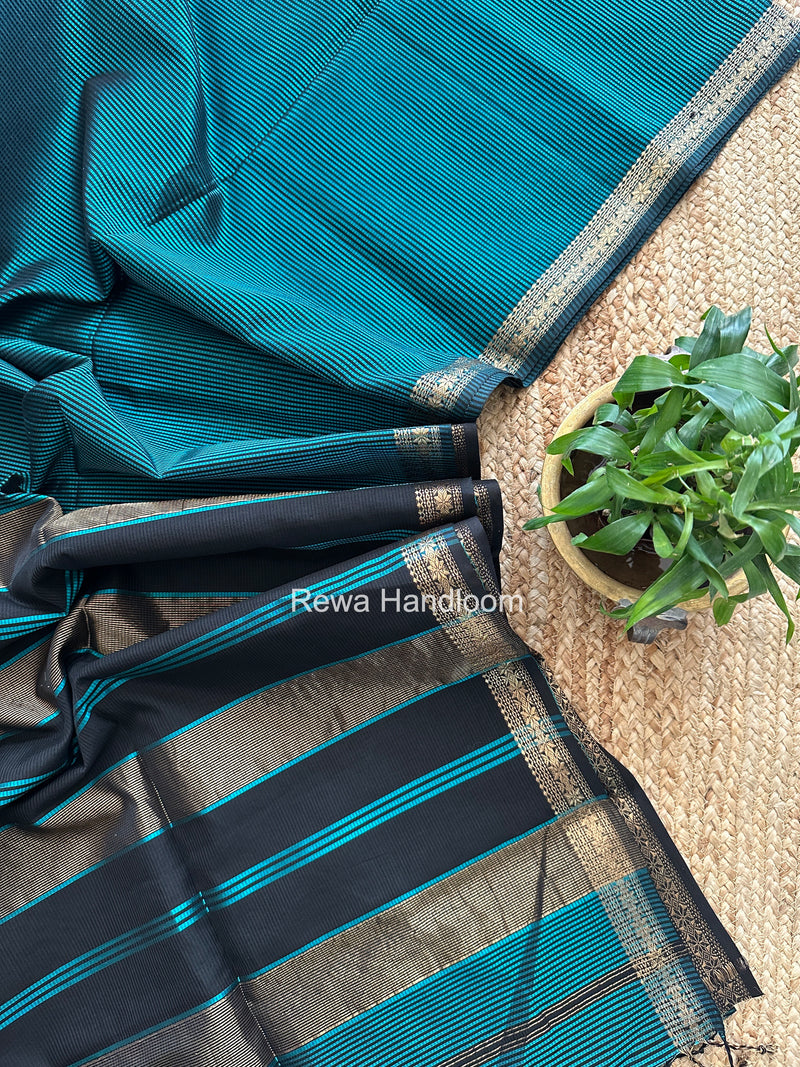 Maheshwari Dark Aqua Green Garbha Reshami Silk Saree GS299