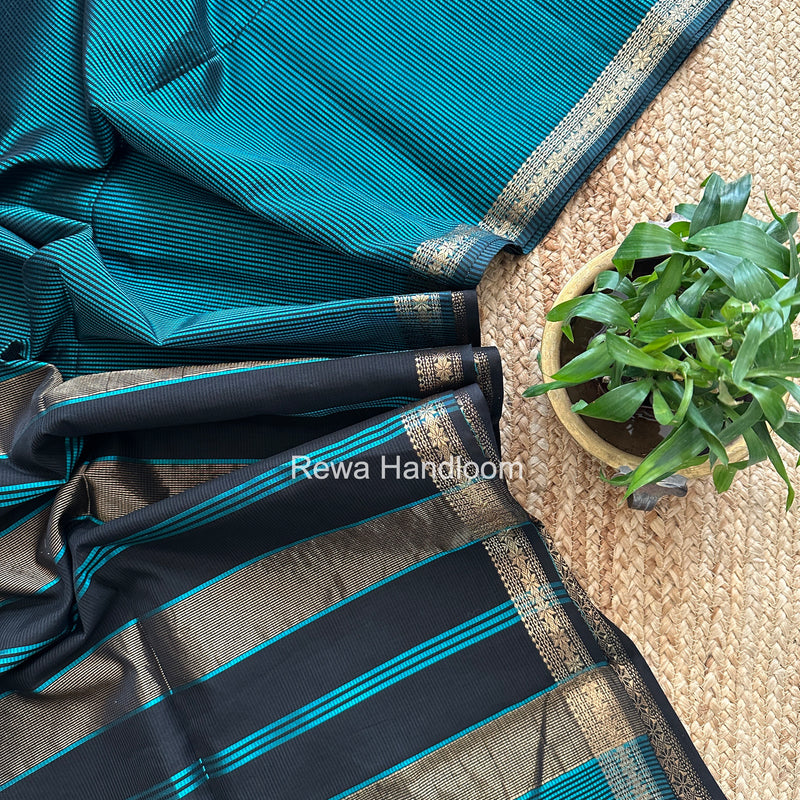 Maheshwari Dark Aqua Green Garbha Reshami Silk Saree GS299