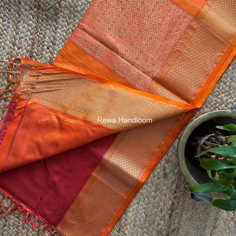 Maheshwari Carrot Red Pure Silk Saree PS091