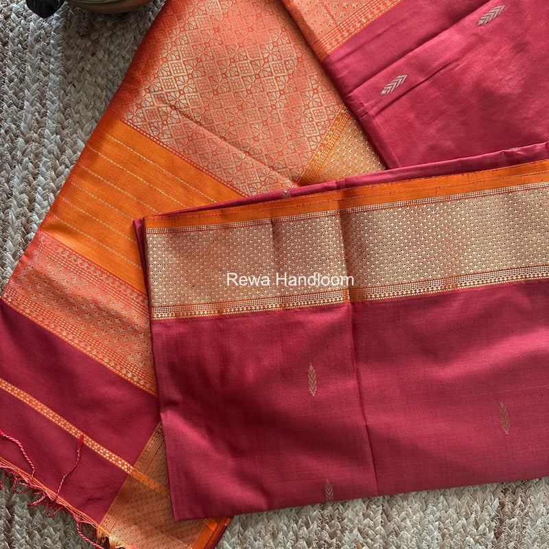 Maheshwari Carrot Red Pure Silk Saree PS091