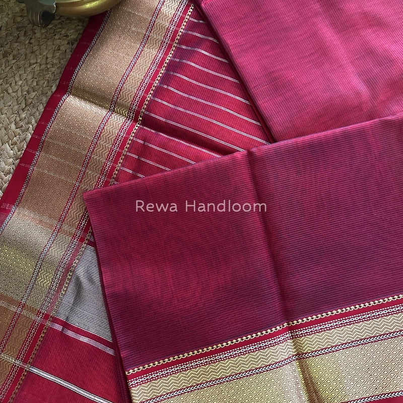 Exclusive Maheshwari Red Zari Border Saree EZ07
