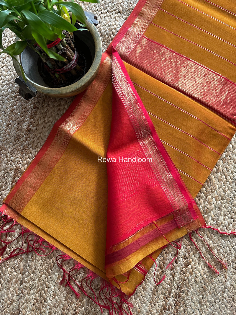 Maheshwari Mustard Yellow Rewa Lehar Saree ZBS07