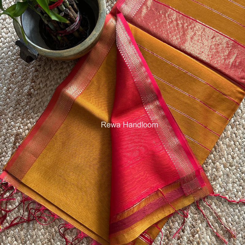 Maheshwari Mustard Yellow Rewa Lehar Saree ZBS07