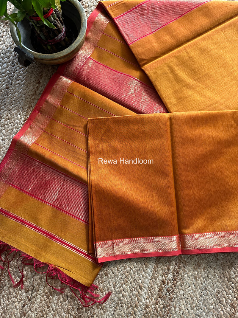 Maheshwari Mustard Yellow Rewa Lehar Saree ZBS07