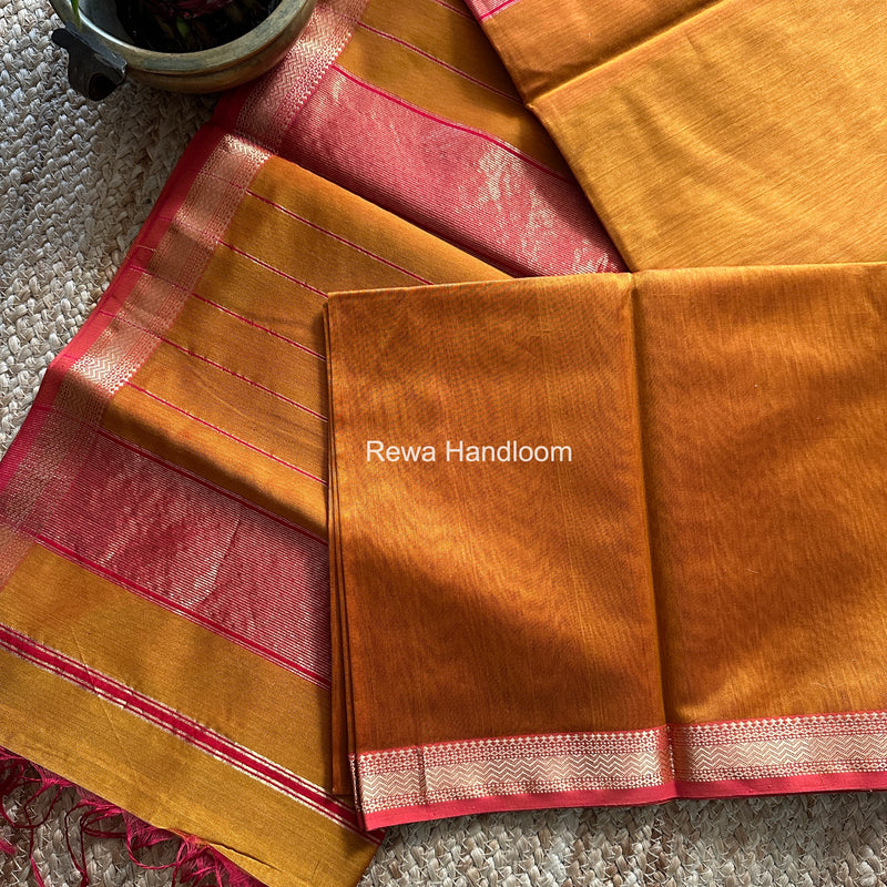Maheshwari Mustard Yellow Rewa Lehar Saree ZBS07