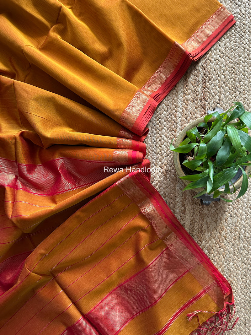 Maheshwari Mustard Yellow Rewa Lehar Saree ZBS07