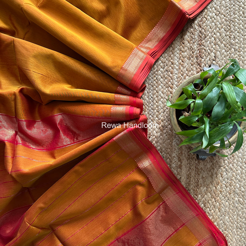 Maheshwari Mustard Yellow Rewa Lehar Saree ZBS07