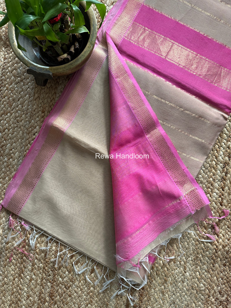 Maheshwari Beige Rewa Lehar Saree ZBS08