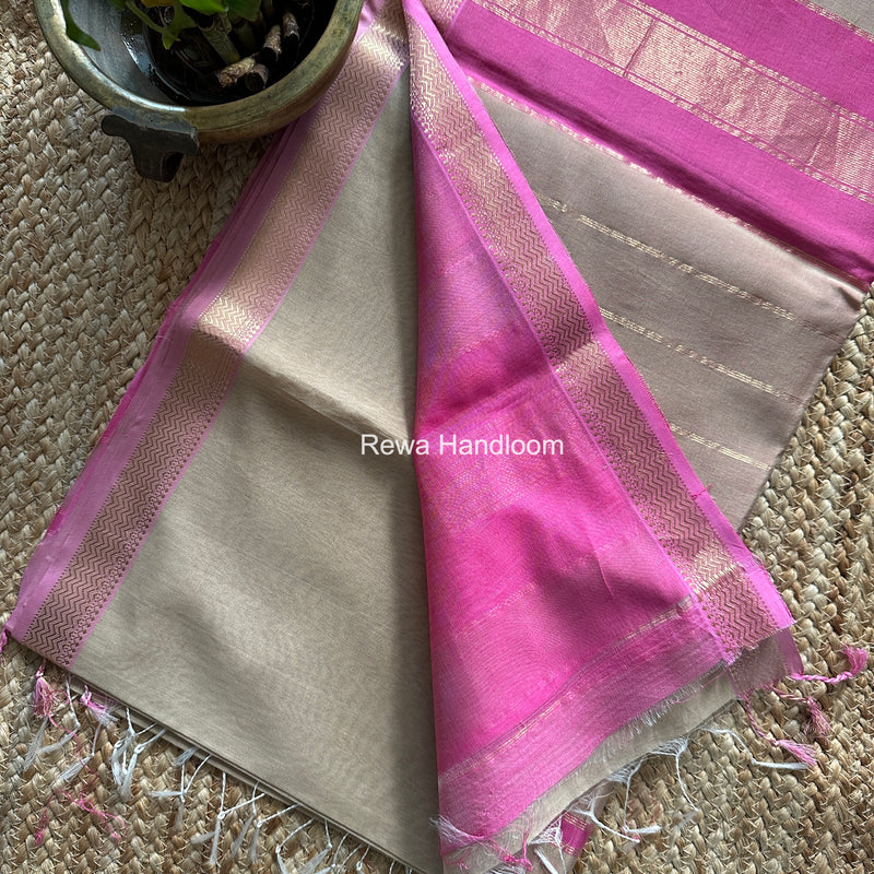 Maheshwari Beige Rewa Lehar Saree ZBS08