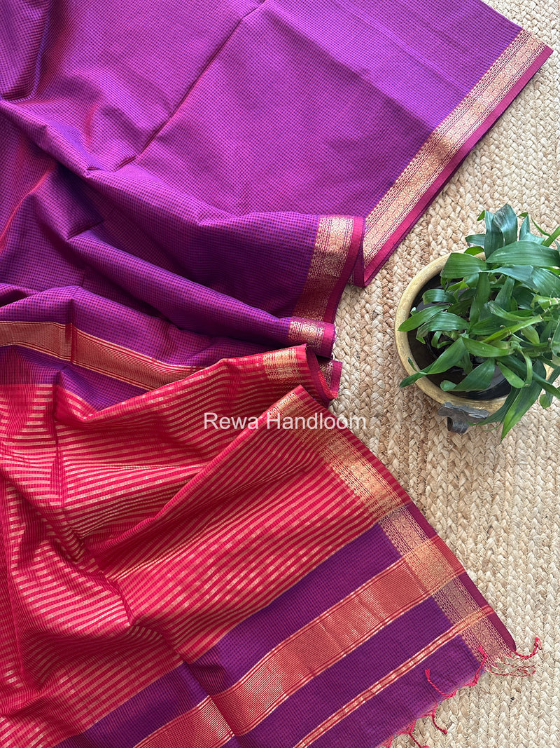 Maheshwari Dark Magenta Garbha Reshami Silk Saree GS304