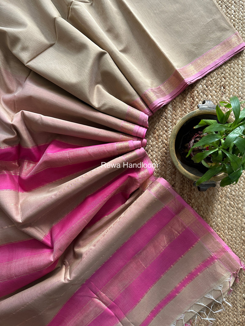 Maheshwari Beige Rewa Lehar Saree ZBS08