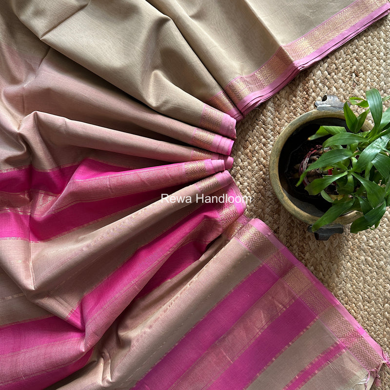 Maheshwari Beige Rewa Lehar Saree ZBS08