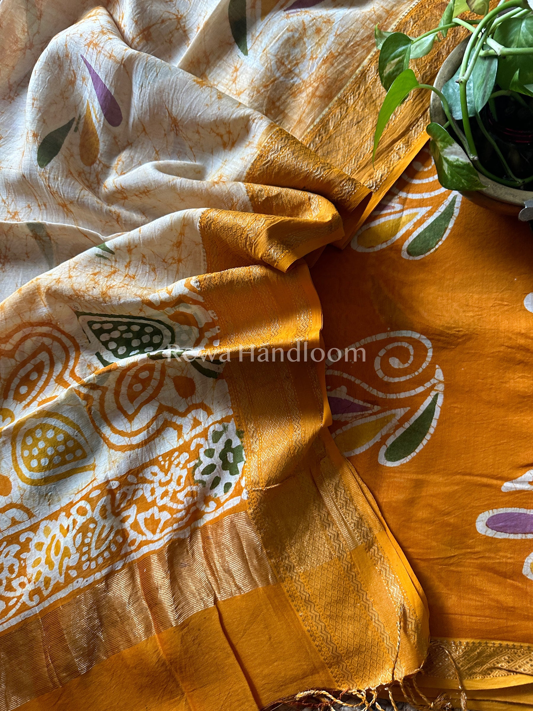 Maheshwari Golden Yellow Batik Printed Dress Material-BTP102